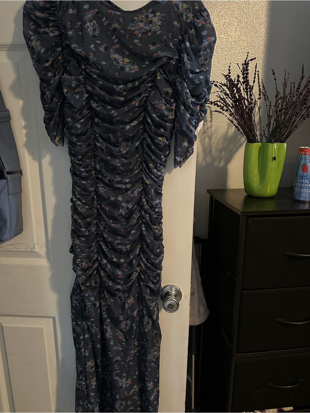 Free People Navy Floral Ruched Maxi Dress